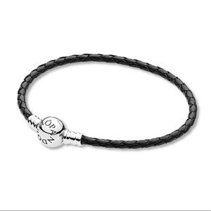 Black Leather Pandora Charm Bracelet